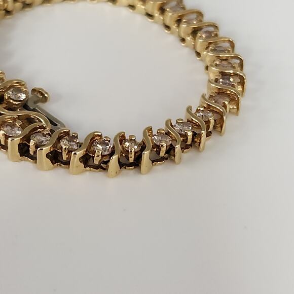 Vintage 14k Yellow Gold Diamond Tennis Bracelet 7" - Picture 9 of 9